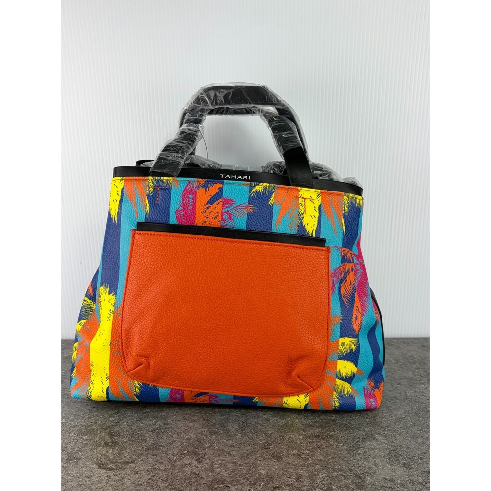 Tahari Bette Satchel Crossbody Bag Multi Palm Print Vegan Leather New Womens